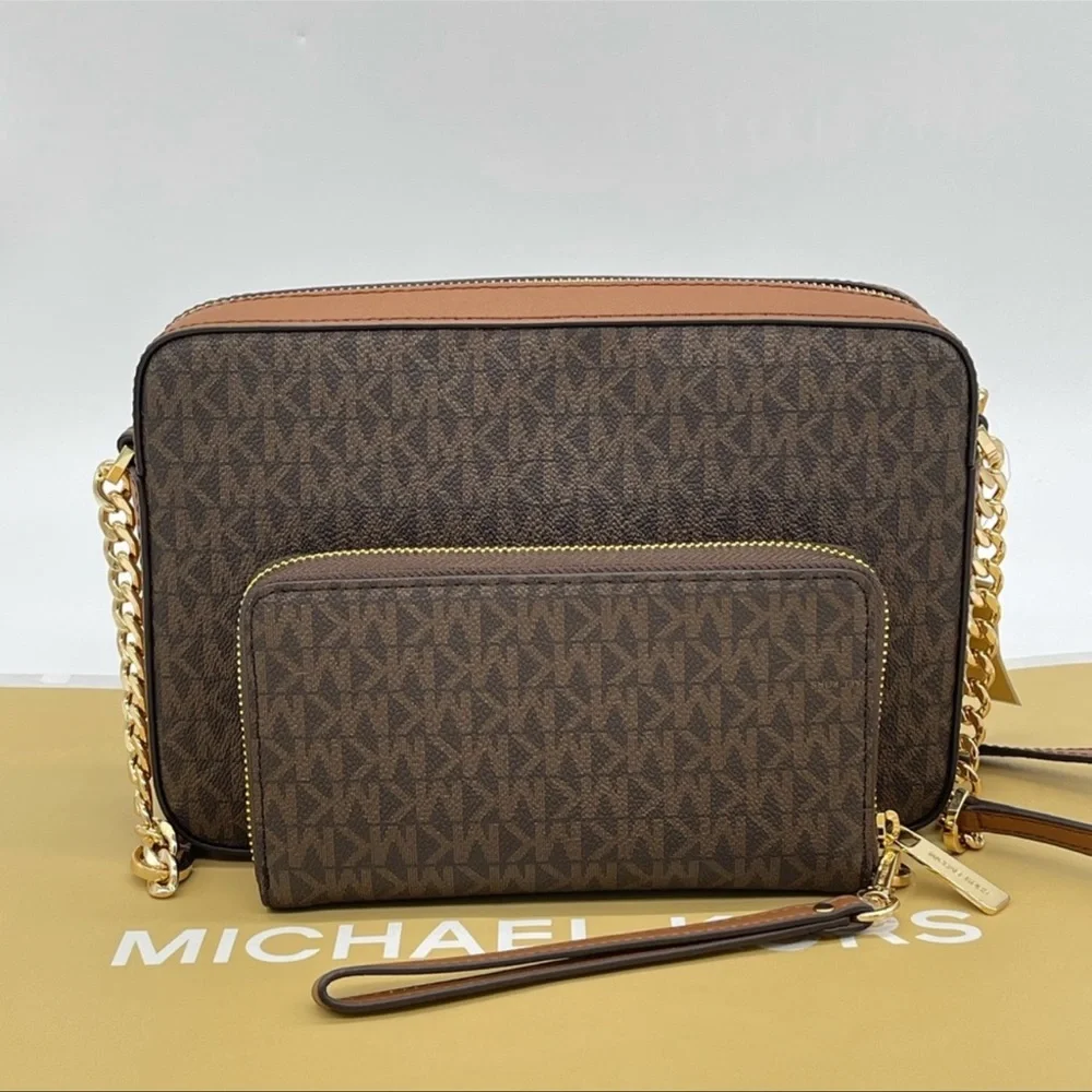 Michael Kors EW Crossbody Bag & Large Flat Mf Phone Case Wallet Leather Brown - Picture 11 of 13